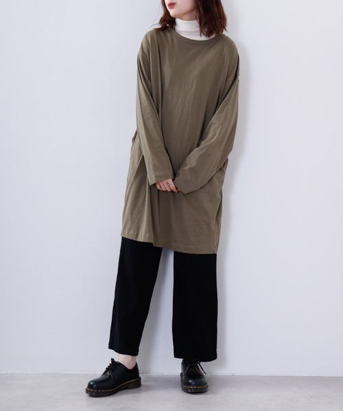 atONE(アットワン)の「atONE オーバーサイズ膝丈ワンピース(ワンピース・レディース・ブラック/オフホワイト/カーキ/モカ・LL~3L/4L~5L/M~L)」の4枚目の写真