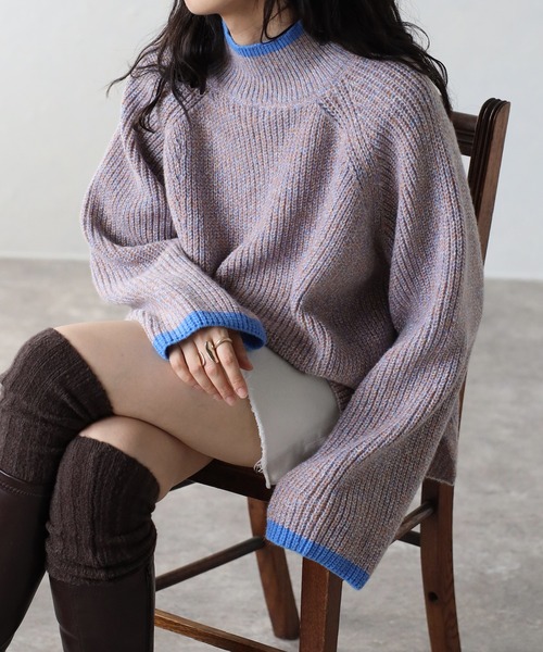 COMMRE（コムル）の「メランジラインニットプルオーバー（ニット/セーター・レディース・ブルー/ブラウン/レッド・FREE）」の4枚目の写真