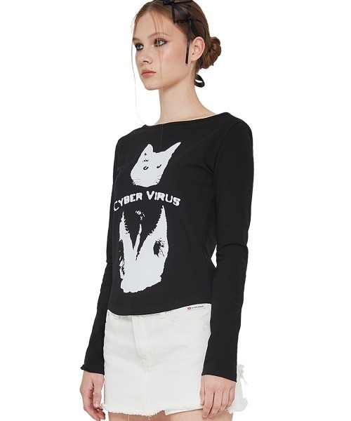 CRANK Tシャツ ポップアップ 韓国ファッション A'GEM/9 × .kom『CRANK/クランク』CYBER CAT PRINT TOP/サイバー