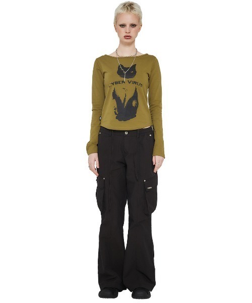 CRANK Tシャツ ポップアップ 韓国ファッション A'GEM/9 × .kom『CRANK/クランク』CYBER CAT PRINT TOP/サイバー