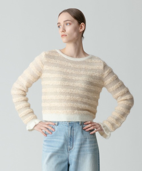 allureville（アルアバイル）の「リボンラメフェザーボーダープルオーバー（ニット/セーター・レディース・ブラック/ライトベージュ・2）」の13枚目の写真