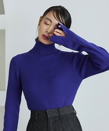洗える ｜[ネックが選べるデザイン]袖口スリットリブニット ｜ ボートネック ハイネック タートルネック トップス 長袖 ベーシック シンプル