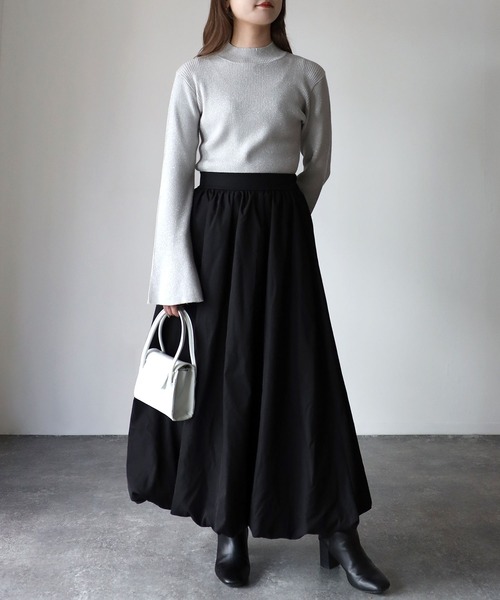 Riberry（リベリー）の「ラメフレアスリーブリブハイネックニット（ニット/セーター・レディース・ライトグレー/オフホワイト/ピンクベージュ/ライトベージュ・FREE）」の6枚目の写真