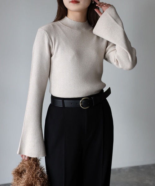 Riberry（リベリー）の「ラメフレアスリーブリブハイネックニット（ニット/セーター・レディース・ライトグレー/オフホワイト/ピンクベージュ/ライトベージュ・FREE）」の20枚目の写真