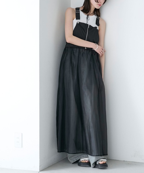 新品19,000円　ストロベリーフィールズ　異素材切替えワンピース　2黒×白 ダブルクロス ワンピース（ワンピース）｜STRAWBERRY-FIELDS