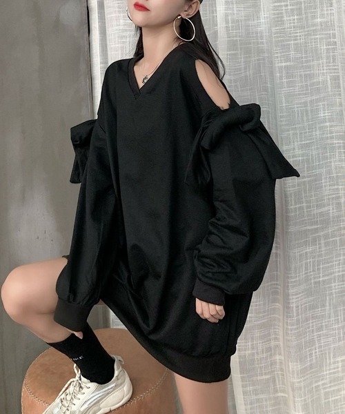SHEPP(シープ)の「オープンショルダー リボントップス(Tシャツ/カットソー・レディース・ホワイト/ブラック・S/M)」の11枚目の写真