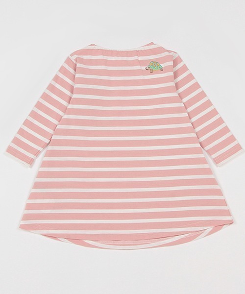 kladskap（クレードスコープ）の「ポケットからアニマルボーダー長袖ワンピース（ワンピース・キッズ・ピンク/オフホワイト・100cm/90cm/110cm/120cm/80ｃｍ）」の4枚目の写真