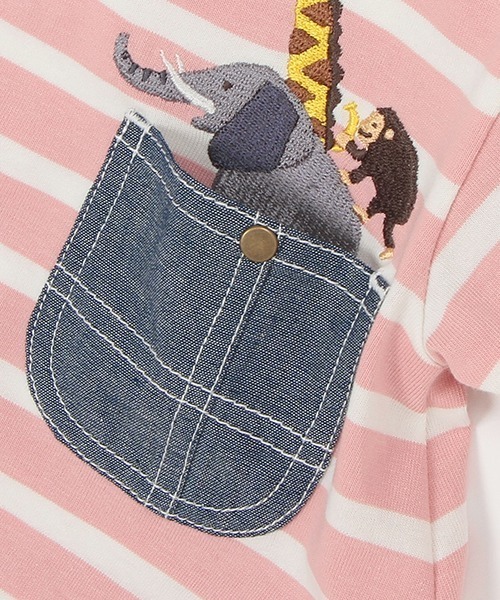 kladskap（クレードスコープ）の「ポケットからアニマルボーダー長袖ワンピース（ワンピース・キッズ・ピンク/オフホワイト・100cm/90cm/110cm/120cm/80ｃｍ）」の9枚目の写真