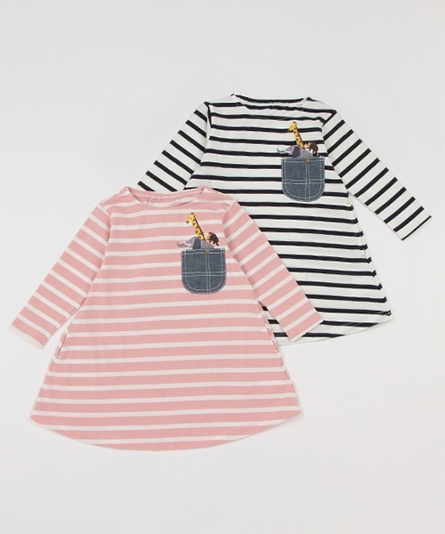 kladskap（クレードスコープ）の「ポケットからアニマルボーダー長袖ワンピース（ワンピース・キッズ・ピンク/オフホワイト・100cm/90cm/110cm/120cm/80ｃｍ）」の18枚目の写真