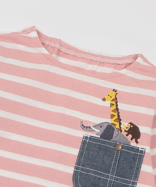 kladskap（クレードスコープ）の「ポケットからアニマルボーダー長袖ワンピース（ワンピース・キッズ・ピンク/オフホワイト・100cm/90cm/110cm/120cm/80ｃｍ）」の22枚目の写真