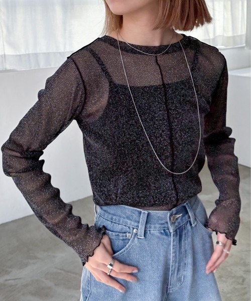 EPIMI E'PIMMY（エピミエピミー）の「アウトリンキンラメシアープルオーバー（Tシャツ/カットソー・レディース・オリーブ/ブラック/グレー/オフホワイト・MEDIUM）」の2枚目の写真