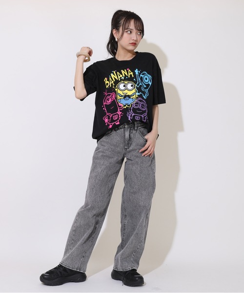 MINIONS（ミニオンズ）の「親子お揃い ミニオン ラクガキ ネオン Tシャツ 9295A（Tシャツ/カットソー・レディース・ブラック・L/M/S）」の2枚目の写真