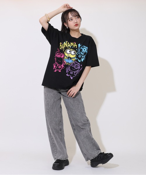 MINIONS（ミニオンズ）の「親子お揃い ミニオン ラクガキ ネオン Tシャツ 9295A（Tシャツ/カットソー・レディース・ブラック・L/M/S）」の4枚目の写真