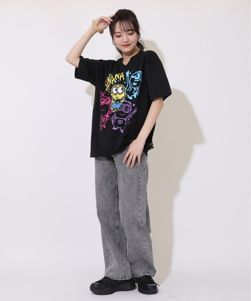 MINIONS（ミニオンズ）の「親子お揃い ミニオン ラクガキ ネオン Tシャツ 9295A（Tシャツ/カットソー・レディース・ブラック・L/M/S）」の10枚目の写真