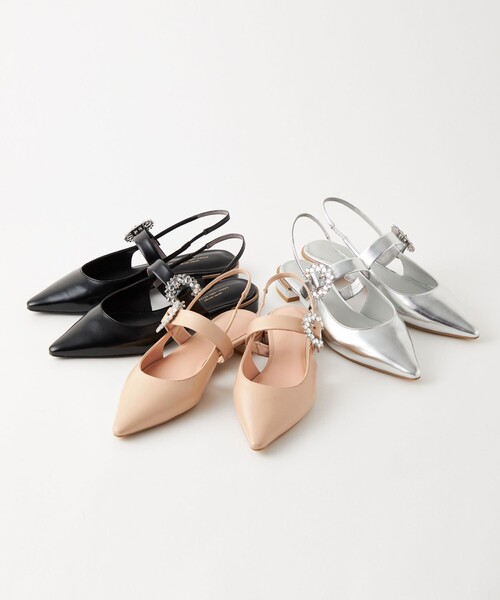 green label relaxing（グリーンレーベルリラクシング）の「ポインテッド ビジュー バックストラップ シューズ（1.5cmヒール）（パンプス・レディース・シルバー/ブラック/ベージュ・24.5cm/24cm/23.5cm/23cm）」の21枚目の写真