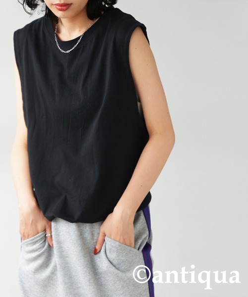 antiqua（アンティカ）の「配色ステッチタンクトップ（タンクトップ・レディース・ブラウン系その他/ホワイト×ホワイト/ブラック×パープル/ブラック×ブラック/グリーン系その他/ホワイト×ネイビー・LXL/ML）」の17枚目の写真