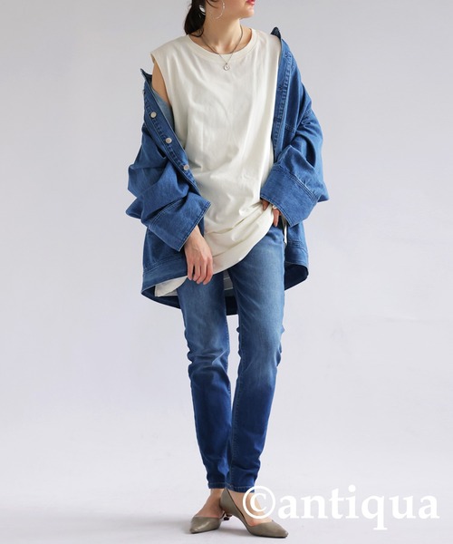 antiqua（アンティカ）の「配色ステッチタンクトップ（タンクトップ・レディース・ブラウン系その他/ホワイト×ホワイト/ブラック×パープル/ブラック×ブラック/グリーン系その他/ホワイト×ネイビー・LXL/ML）」の7枚目の写真