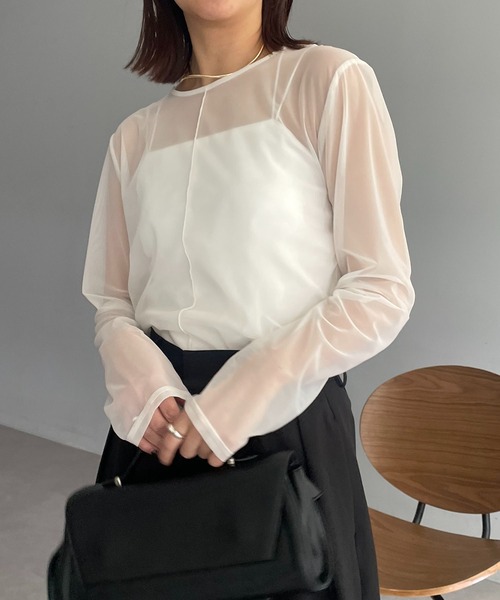 CAPRICIEUX LE'MAGE（カプリシューレマージュ）の「シアーロンT（Tシャツ/カットソー・レディース・ブラック/ホワイト・FREE）」の2枚目の写真