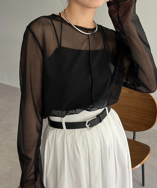 CAPRICIEUX LE'MAGE（カプリシューレマージュ）の「シアーロンT（Tシャツ/カットソー・レディース・ブラック/ホワイト・FREE）」の7枚目の写真