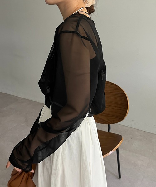 CAPRICIEUX LE'MAGE（カプリシューレマージュ）の「シアーロンT（Tシャツ/カットソー・レディース・ブラック/ホワイト・FREE）」の4枚目の写真