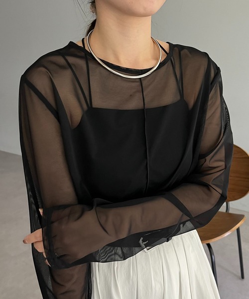 CAPRICIEUX LE'MAGE（カプリシューレマージュ）の「シアーロンT（Tシャツ/カットソー・レディース・ブラック/ホワイト・FREE）」の5枚目の写真