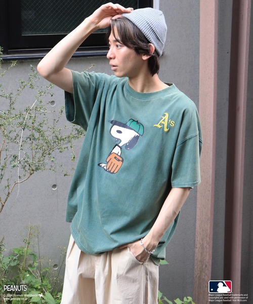 【別注】MLB公式 ドジャースヤンキース PEANUTSコラボTシャツ2点セット DOUBLE NAME tシャツ MLB×PEANUTSコラボ POPCORN BIG TEE