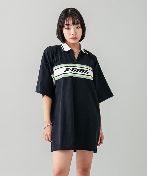 【セール】STRIPE AND LOGO LOGO OVERSIZED POLO DRESS（ワンピース）｜X-girl（エックスガール） mdprevattcaulkingandwaterproofing.com