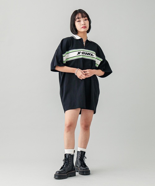 【セール】STRIPE AND LOGO LOGO OVERSIZED POLO DRESS（ワンピース）｜X-girl（エックスガール） mdprevattcaulkingandwaterproofing.com