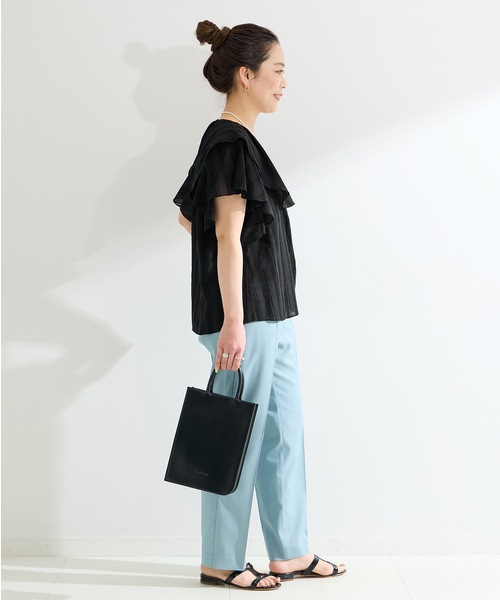 B.C STOCK（ベーセーストック）の「モールストライプフリルブラウス（シャツ/ブラウス・レディース・ブラック/オレンジ/イエロー/ホワイト・FREE）」の8枚目の写真