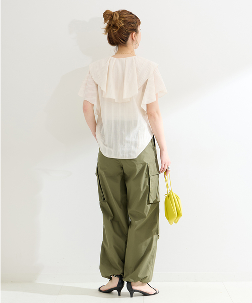 B.C STOCK（ベーセーストック）の「モールストライプフリルブラウス（シャツ/ブラウス・レディース・ブラック/オレンジ/イエロー/ホワイト・FREE）」の15枚目の写真