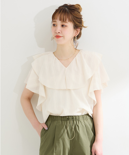 B.C STOCK（ベーセーストック）の「モールストライプフリルブラウス（シャツ/ブラウス・レディース・ブラック/オレンジ/イエロー/ホワイト・FREE）」の18枚目の写真