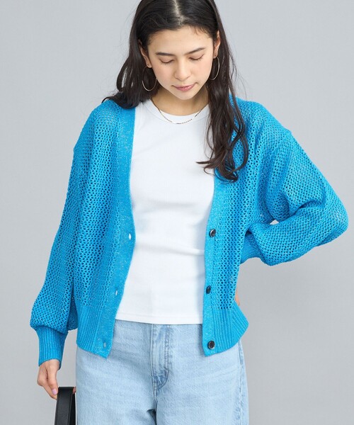 セール】ラメスパンコールメッシュニットカーディガン