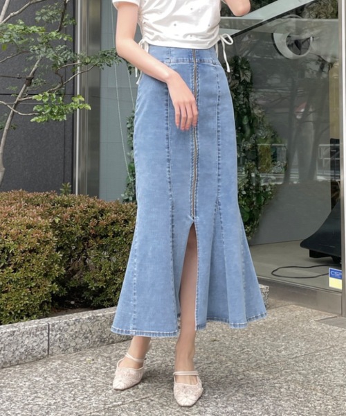 NOMAE（ノーマエ）の「FRONTジップデニムマーメイドスカート（デニム