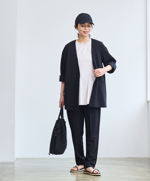 coen（コーエン）の「§【RONEL】ジョーゼットノーカラージャケット(セットアップ対応可能)（ノーカラージャケット・レディース・ネイビー/ブラック/ライトグレー・S/M/L）」の6枚目の写真