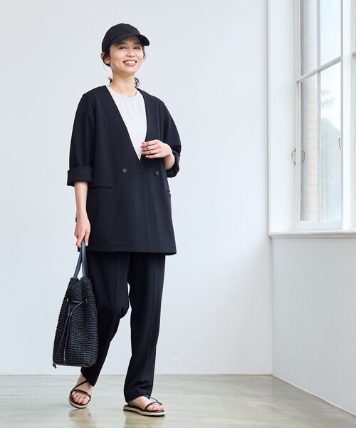 coen（コーエン）の「§【RONEL】ジョーゼットノーカラージャケット(セットアップ対応可能)（ノーカラージャケット・レディース・ネイビー/ブラック/ライトグレー・S/M/L）」の7枚目の写真