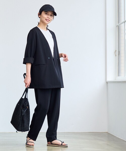 coen（コーエン）の「§【RONEL】ジョーゼットノーカラージャケット(セットアップ対応可能)（ノーカラージャケット・レディース・ネイビー/ブラック/ライトグレー・S/M/L）」の8枚目の写真