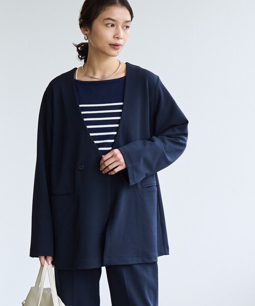 coen（コーエン）の「§【RONEL】ジョーゼットノーカラージャケット(セットアップ対応可能)（ノーカラージャケット・レディース・ネイビー/ブラック/ライトグレー・S/M/L）」の14枚目の写真