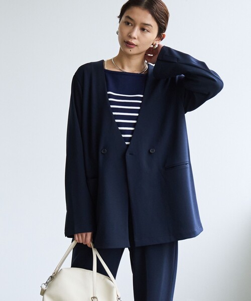 coen（コーエン）の「§【RONEL】ジョーゼットノーカラージャケット(セットアップ対応可能)（ノーカラージャケット・レディース・ネイビー/ブラック/ライトグレー・S/M/L）」の15枚目の写真