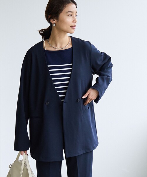 coen（コーエン）の「§【RONEL】ジョーゼットノーカラージャケット(セットアップ対応可能)（ノーカラージャケット・レディース・ネイビー/ブラック/ライトグレー・S/M/L）」の16枚目の写真