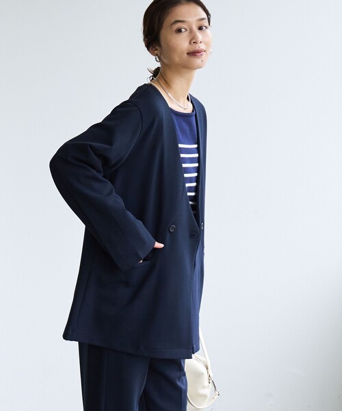 coen（コーエン）の「§【RONEL】ジョーゼットノーカラージャケット(セットアップ対応可能)（ノーカラージャケット・レディース・ネイビー/ブラック/ライトグレー・S/M/L）」の17枚目の写真