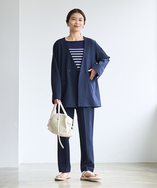 coen（コーエン）の「§【RONEL】ジョーゼットノーカラージャケット(セットアップ対応可能)（ノーカラージャケット・レディース・ネイビー/ブラック/ライトグレー・S/M/L）」の22枚目の写真