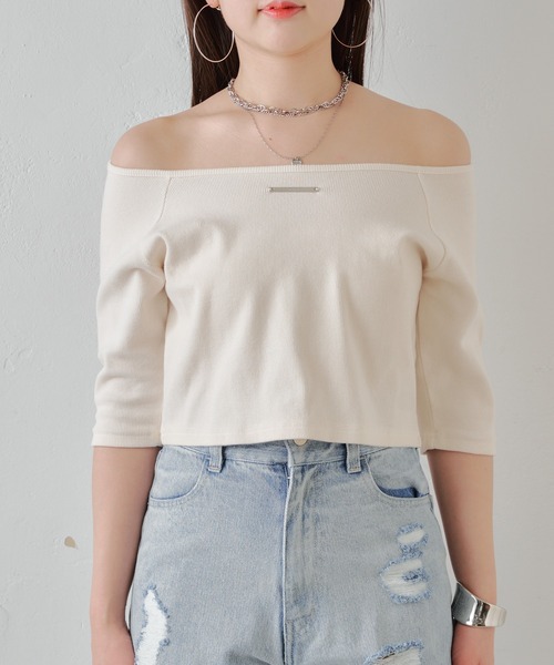 Chico（チコ）の「【2way】5分袖ピグメントオフショルリブT（Tシャツ/カットソー・レディース・ホワイト/ピンク/ブラック/グレー・FREE）」の11枚目の写真