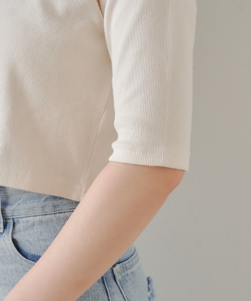 Chico（チコ）の「【2way】5分袖ピグメントオフショルリブT（Tシャツ/カットソー・レディース・ホワイト/ピンク/ブラック/グレー・FREE）」の8枚目の写真
