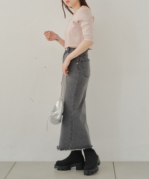 Chico（チコ）の「【2way】5分袖ピグメントオフショルリブT（Tシャツ/カットソー・レディース・ホワイト/ピンク/ブラック/グレー・FREE）」の17枚目の写真