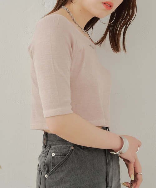 Chico（チコ）の「【2way】5分袖ピグメントオフショルリブT（Tシャツ/カットソー・レディース・ホワイト/ピンク/ブラック/グレー・FREE）」の20枚目の写真