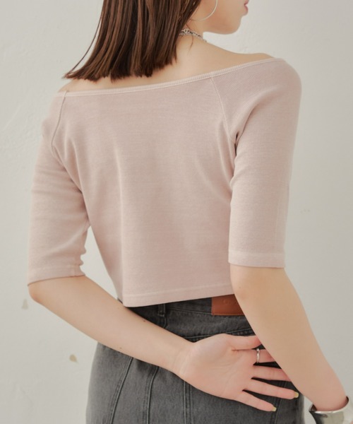 Chico（チコ）の「【2way】5分袖ピグメントオフショルリブT（Tシャツ/カットソー・レディース・ホワイト/ピンク/ブラック/グレー・FREE）」の16枚目の写真