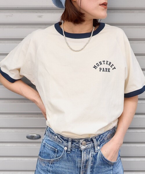 FREAK'S STORE(フリークスストア)の「レースライン リンガーTシャツ(Tシャツ/カットソー・レディース・オフホワイト/チャコールグレー/ネイビー/イエロー・フリ-)」の5枚目の写真