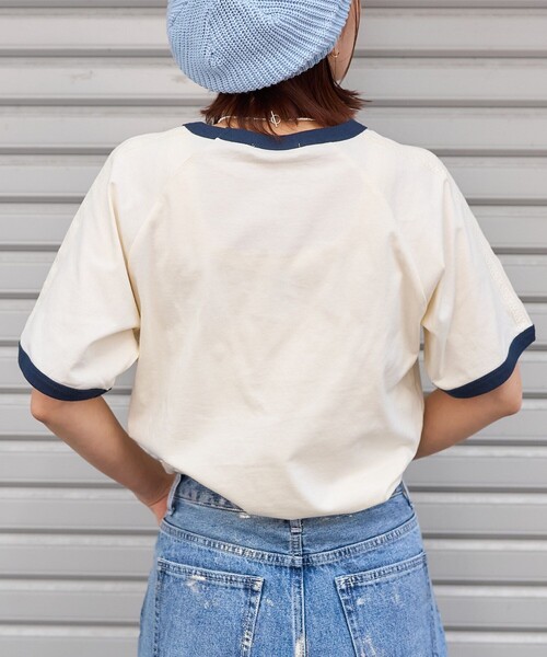 FREAK'S STORE(フリークスストア)の「レースライン リンガーTシャツ(Tシャツ/カットソー・レディース・オフホワイト/チャコールグレー/ネイビー/イエロー・フリ-)」の7枚目の写真