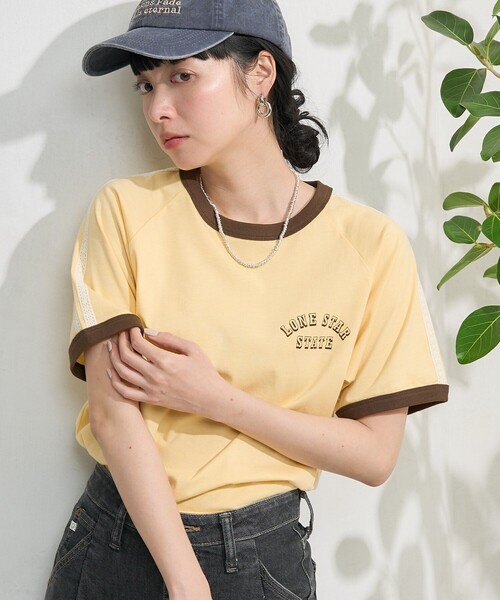 FREAK'S STORE(フリークスストア)の「レースライン リンガーTシャツ(Tシャツ/カットソー・レディース・オフホワイト/チャコールグレー/ネイビー/イエロー・フリ-)」の20枚目の写真