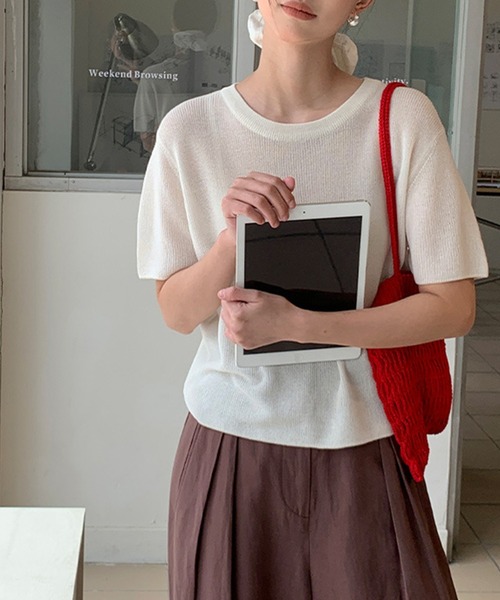 BANICO（バニコ）の「【Banico】クルーネック半袖ニットTシャツ (SS)（Tシャツ/カットソー・レディース・ホワイト/グレー/ブラック/ベージュ・FREE）」の7枚目の写真